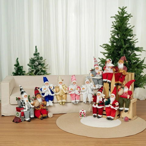 Poupée Père Noël Assise Décoration De Noël Figurine En Tissu Peluche Présentoir De Table Cadeau De Vacances