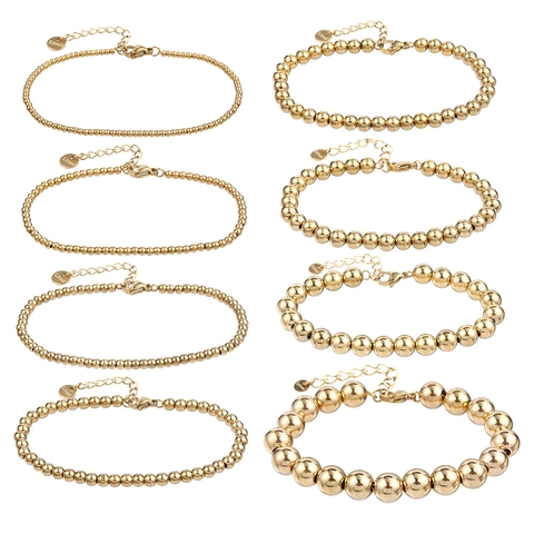 Minimalist Gold Stainless Steel Bead Bracelet For Women Men Waterproof PVD Plated Round Ball Chain Bracelet Fashion Jewelry