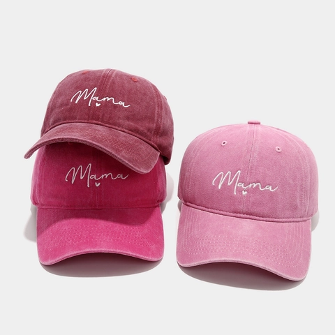 Mama Herz Stickerei Baseball Kappe Gewaschene Baumwolle Vintage Verstellbare Outdoor Sonnenhut Damen