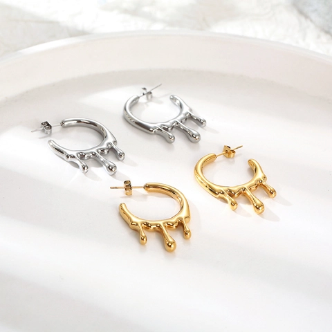 Lava Drip Hoop Oorbellen Voor Vrouwen Minimalistisch Roestvrij Staal Vloeibaar Metaal High Fashion Sieraden Cadeau