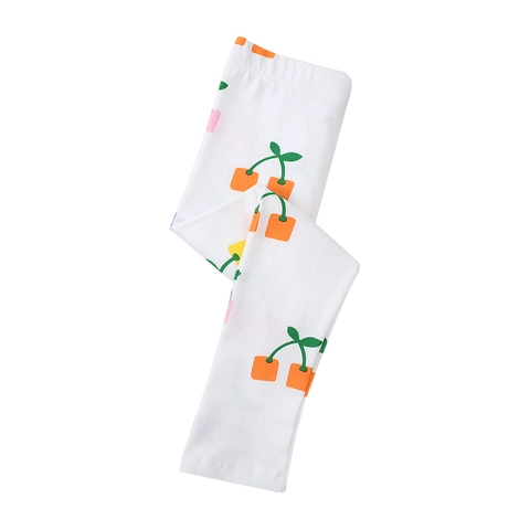 Girls Toddler Leggings Cotton Knitted Stretchy Pants Square Cherry Print Elastic Waist Casual Kids Spring Bottoms