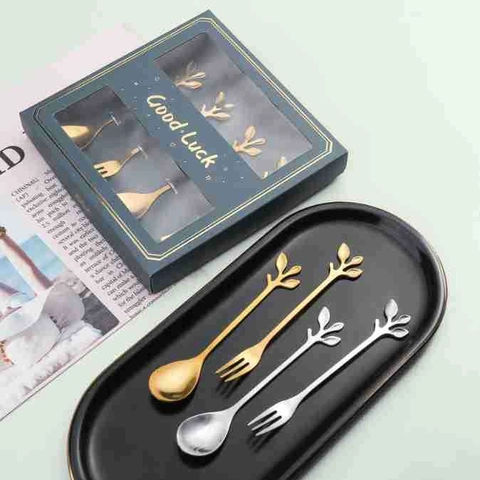 Stainless Steel Coffee Spoon Flower Shape Stirring Dessert Spoon Leaf Handle For Tea Cake Creative Gift