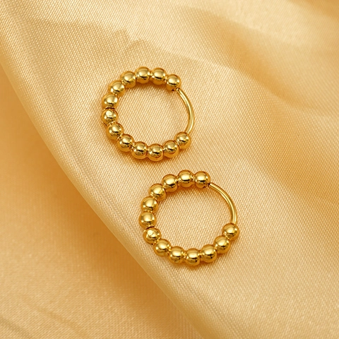 18K Vergulde 304 Roestvrijstalen Kralen Creolen Minimalistische Ronde Geometrische Retro Stijl Mode Sieraden Voor Dames