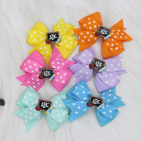Barrette À Cheveux Nœud En Ruban Gros-Grain À Pois ABC Tableau Pomme Crayon Décor Rentrée Scolaire Filles Pinces Douces