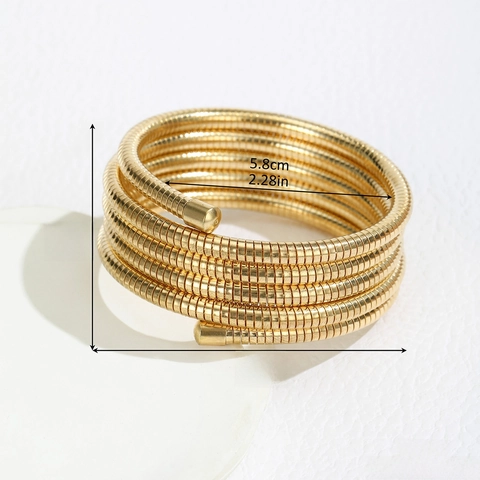 Stainless Steel Multilayer Spiral Bangle Snake Bone Textured Minimalist Polished Elastic Cuff Bracelet Jewelry
