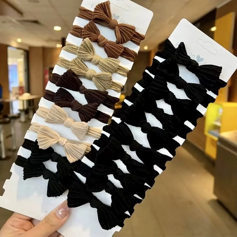 Bow Hair Ties Ribbed Fabric Elastic Seamless Ponytail Holders Korean Sweet Style Accessories For Women Girls
