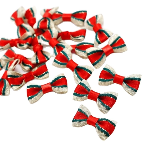 Mini Ribbon Bows Christmas Striped Plaid With Gold Trim For DIY Crafts And Pet Grooming Accessories Holiday Decoration