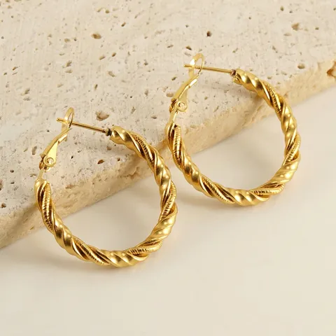 Boucles D'oreilles Créoles En Acier Inoxydable Design Corde Torsadée Plaqué Or 18K Bijoux De Mode Géométriques Pour Femmes