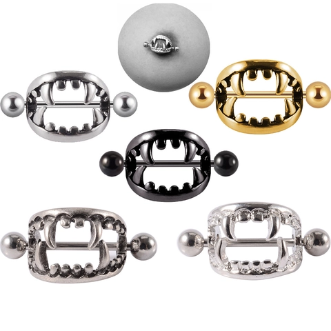 Vampire Fang Nipple Rings Stainless Steel Teeth Nipple Shields Punk Gothic Piercing Jewelry For Women Men