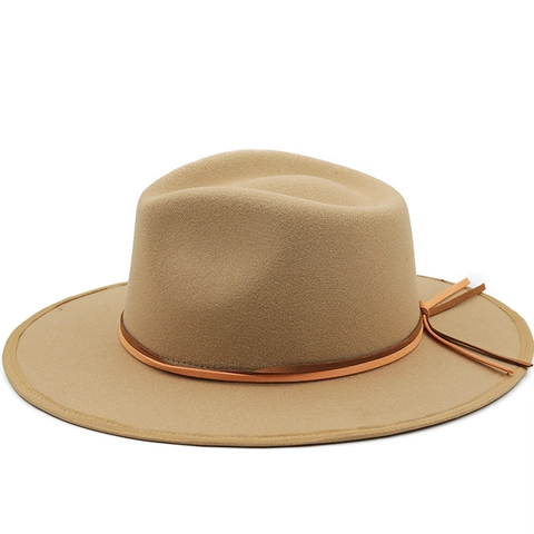 Vintage Fedora Hat Wide Brim Felt Jazz Cap With Leather Band Belt Buckle Decor For Men Women Western Cowboy Style