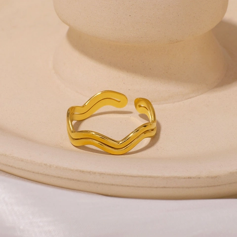 Wellenring Offen Edelstahl Vergoldet Verstellbar Geometrisch Minimalistischer Schmuck Für Damen