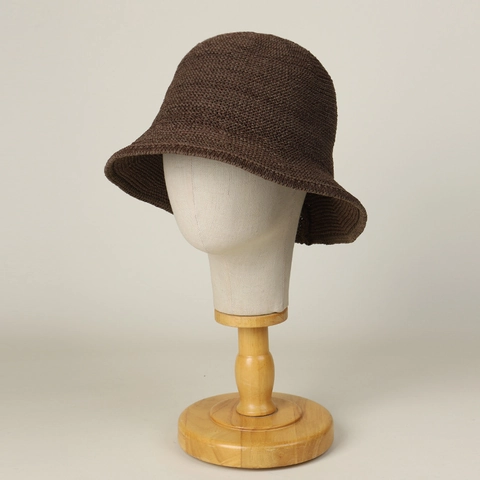 Women Bucket Hat Paper Straw Polyester Foldable Breathable Wide Brim Summer Sunshade Solid Color Adjustable Japanese Style