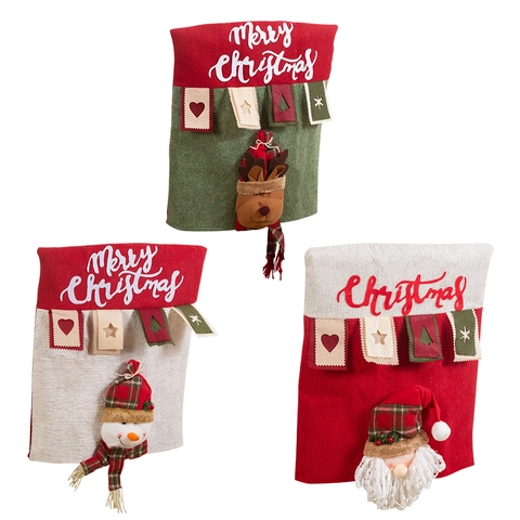 Christmas Chair Back Covers Fabric 3D Santa Snowman Reindeer Pattern Festive Dining Room Decoration Holiday Party Supplies