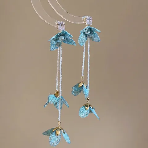 Lange Quastenohrringe Mit Spitzenblumen Mit Zirkon Und Silbernen Ohrsteckern Himmelblau Elegante Feenohrringe Damen