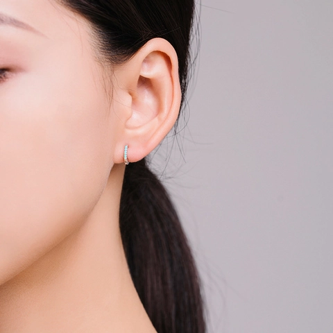 Pendientes De Aro Pequeños De Plata De Ley 925 Micro Pavé Cuentas De Turquesa Joyería Minimalista Dulce Para Mujeres