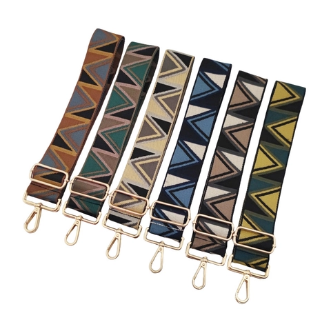 Adjustable Wide Shoulder Bag Strap Polyester Cotton Geometric Jacquard Bohemian Style Crossbody Replacement