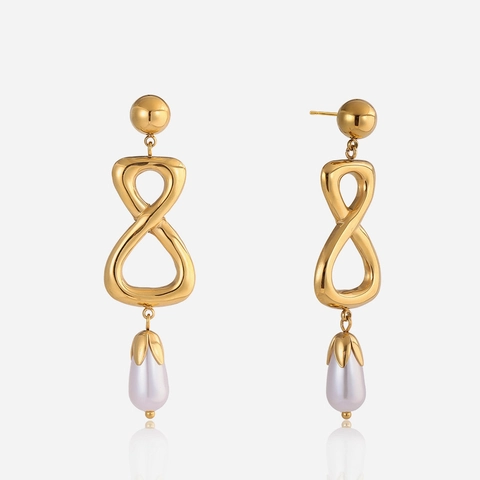 Pendientes de Lujo de Acero Inoxidable Símbolo Infinito Con Perlas Artificiales de Imitación Blancas de Lágrima Pendientes para Mujer Joyería