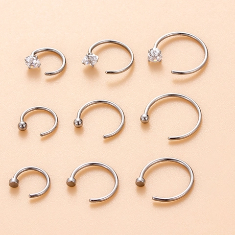 Stainless Steel Zirconia C Shaped Nose Hoop Ring Piercing Body Jewelry Fashion For Men Women
