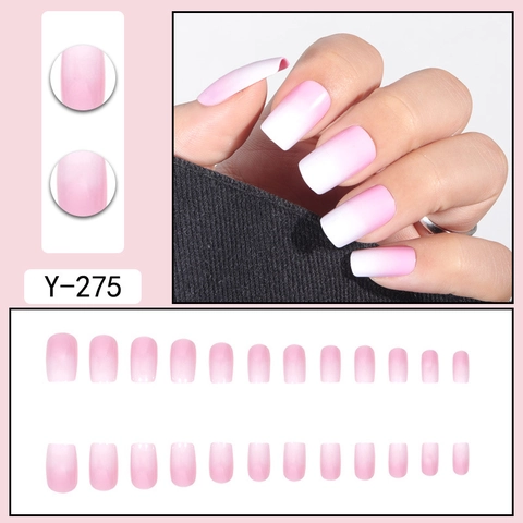 Roze Witte Ombre Gradiënt Press On Nagels Mat Vierkant Waterdicht Kunstnagels Kunstmatige Valse Nagels DIY Manicure