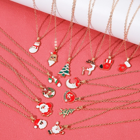 Collana Pendente Di Natale Lega Smalto Babbo Natale Albero Alce Gioielli Festivi Con Biglietto Di Auguri Per Donna