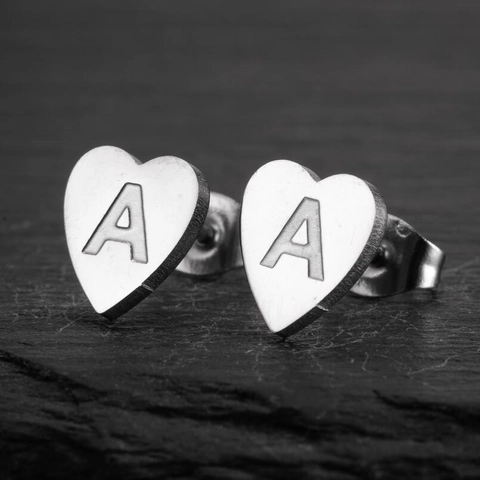 Heart Stud Earrings Stainless Steel Engraved Initial Alphabet Letter Retro Minimalist Personalized Fashion Jewelry Women