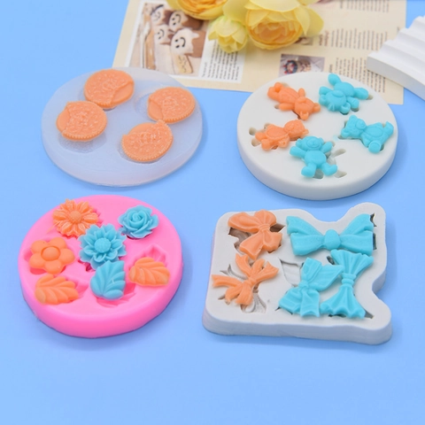 Stampo Silicone Orso Fiore Foglia Fiocco Forme Per Fondante Cioccolato Resina Argilla DIY Pasticceria Strumento Flessibile