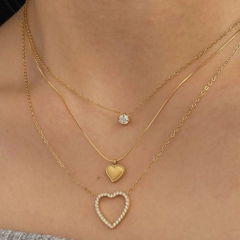 Herz Anhänger Halskette Edelstahl PVD Vergoldet Minimalistischer Zirkonia Täglicher Modeschmuck Für Frauen