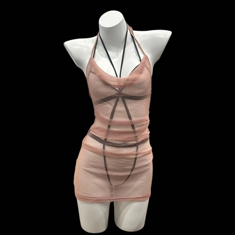 Neckholder Minikleid Aus Transparentem Netz Glitzer Rückenfrei Bodycon Nachtwäsche Damen Sexy Lingerie