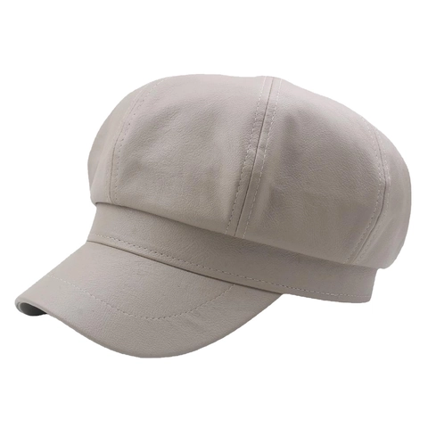Gorra Newsboy De Cuero PU Vintage Cortavientos Color Sólido Boina Octogonal Para Mujeres Hombres