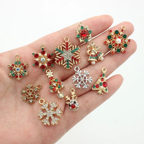 Christmas Charms Pendants Alloy Rhinestone Enamel Faux Artificial Pearl Festive Tree Snowflake Reindeer Shapes DIY Jewelry Making