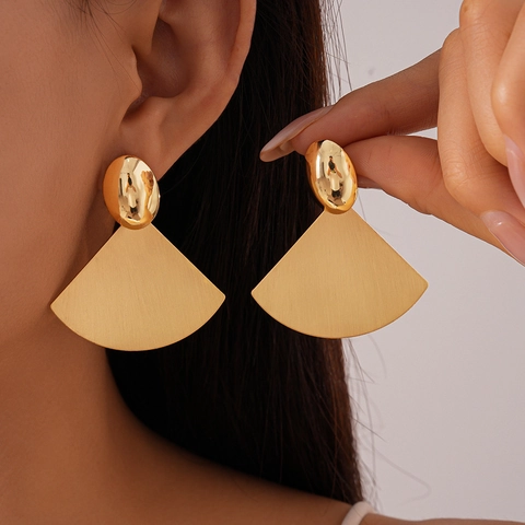 Pendientes Colgantes Geométricos En Forma De Abanico Con Poste De Acero Metal Cepillado Ovalado Pulido Joyería Para Mujer