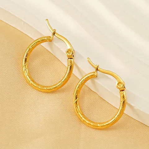 Twisted Spiral Hoop Earrings 18K Gold Plated Stainless Steel Round Geometric Clasp Fashion Jewelry For Women