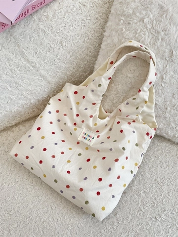 Polka Dot Tote Bag Große Kapazität Polyester Schultertasche Lässige Süße Shopping Schule Handtasche Für Frauen Studenten Vielseitig