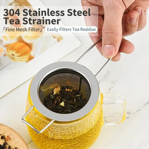 304 Stainless Steel Tea Strainer Fine Mesh Tea Infuser With Lid And Foldable Handles For Loose Leaf Tea Brewing