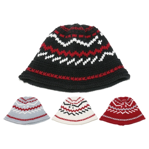 Chapeau Bob En Tricot Fair Isle Motif Vague Géométrique Chaud Hiver Cloche Style Bohème Rétro Femmes