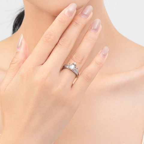 French Vintage 925 Sterling Silver Crown Ring Set For Women Adjustable Zirconia Double Layer Stackable Wedding Jewelry