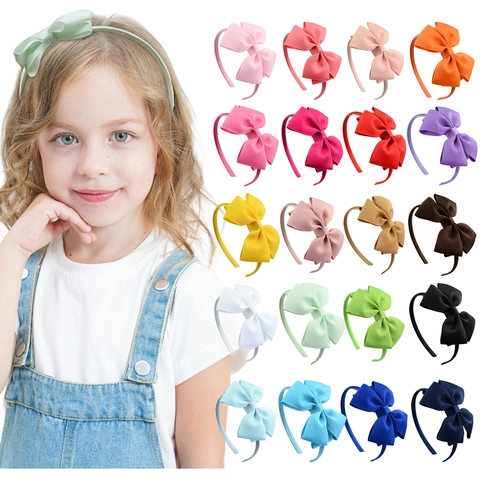 Kids Girls Big Bow Headband Grosgrain Ribbon Double Layer Non-Slip Teeth Hair Band Sweet Solid Color Accessories