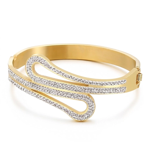 Bracciale Rigido In Acciaio Inossidabile A Spirale Per Donna Gioielli Eleganti Con Strass Polsino Aperto Forma C