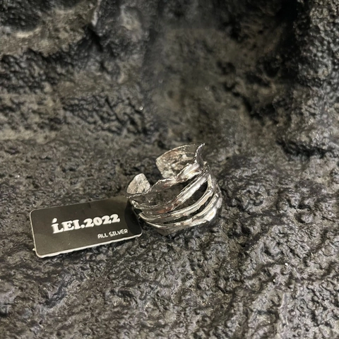 Bague Ouverte En Argent Sterling S925 Texture De Lave Irrégulière Multi Couches Style Métal Liquide Minimaliste Ajustable Pour Femme