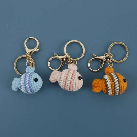 Handgemaakte Gehaakte Vis Sleutelhanger Schattige Gestreepte Clownvis Tropische Vis Sleutelring Voor Vrouwen Tas Decor