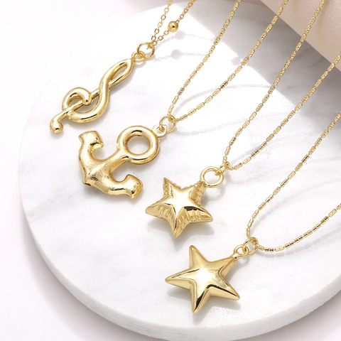 Minimalist Gold Plated Copper Pendant Necklace For Women Star Anchor Music Note Fashion Jewelry Accessory Gift