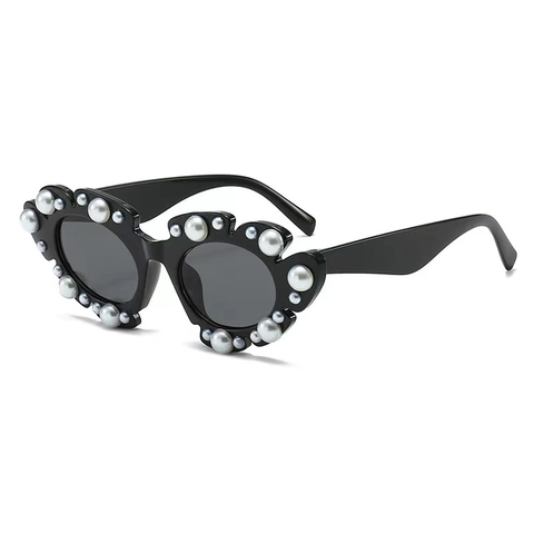 Fashion Flower Shaped Sunglasses Women Plastic Frame UV400 Protection Artificial Pearl Inlaid Irregular Eyewear Travel Party
