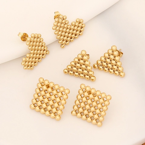 Geometric Stud Earrings Stainless Steel Beaded Mosaic Heart Triangle Square Gold Plated Personalized Jewelry For Women