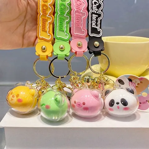 Simpatico Portachiavi in Acrilico con Testa di Animale in 3D con Cinturino in Silicone Pendente a Campanella Panda Rana Maiale Orso Portachiavi per Borsa