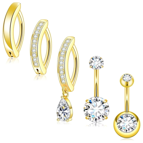 Bauchnabelringe Aus Edelstahl Und Kupfer Mit Zirkonia Body Piercing Gebogene Hantel Wassertropfen Anhänger Nabelschmuck
