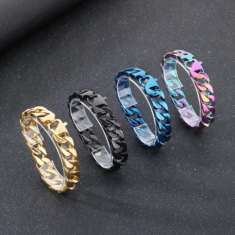 Pulsera De Cadena Cubana De Acero Inoxidable Cadena Gruesa Pulida Mate Hip Hop Streetwear Joyería Para Hombre