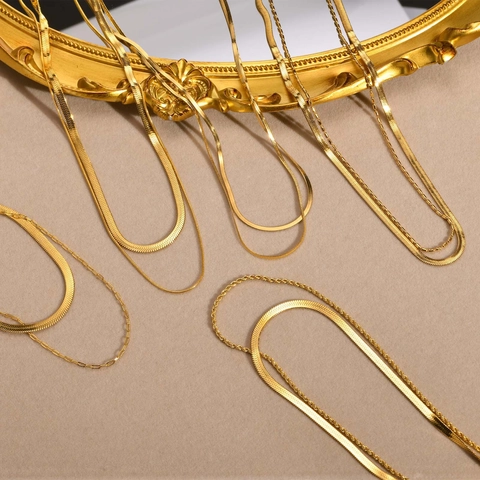 Collar De Doble Capa Cadena Serpiente Acero Inoxidable Chapado En Oro 18K Joyería Minimalista Moderna Mujer