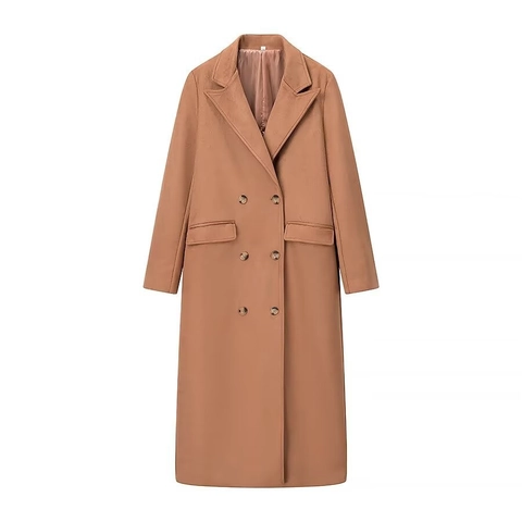 Women Long Suede Coat British Style Double Breasted Suit Collar Retro Autumn Winter Outerwear