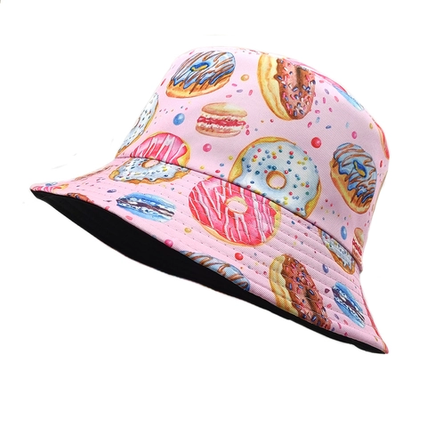 Wendbarer Rosa Donut Print Fischerhut Für Damen Herren Outdoor Sonnenschutz Polyester Retro Anglerhut