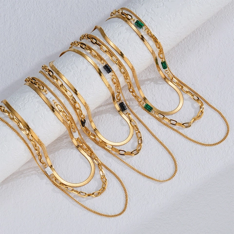 Triple Layered Necklace Gold Plated Stainless Steel Colorful Beads Bohemian Retro Fashion For Women